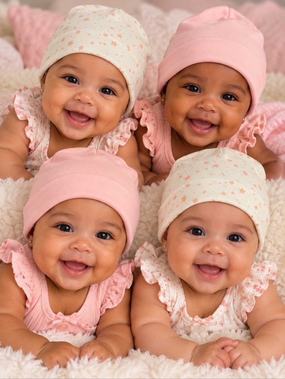Gerber 4 Pink and White Starry Baby Hats